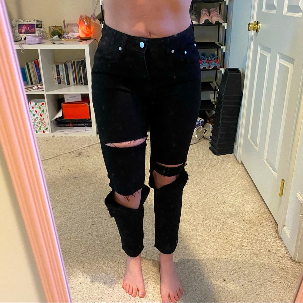 Straight Leg Black Ripped Jeans
